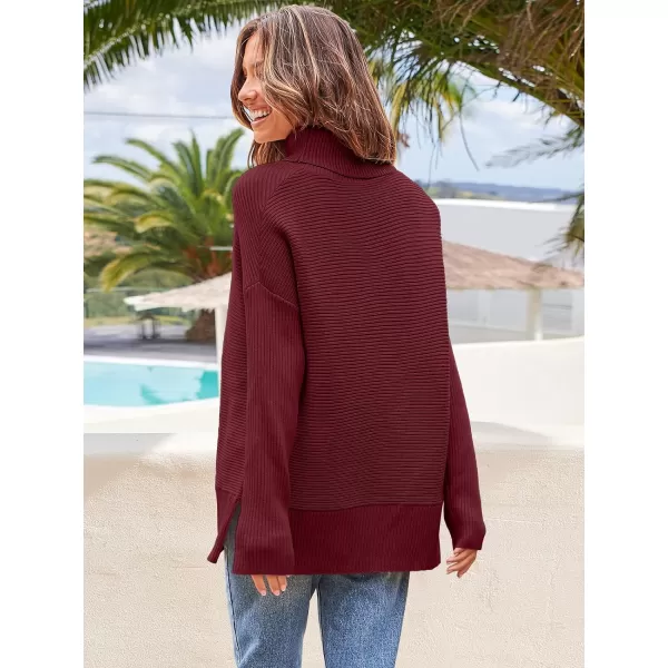 Caracilia Women's Turtleneck Oversized 2023 Fall Long Batwing Sleeve Pullover Knit Tunic Sweater Top with Spilt Hem