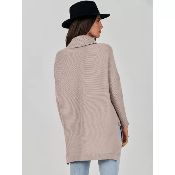 Caracilia Women's Turtleneck Oversized Knit Sweater 2023 Fall Long Batwing Sleeve Spilt Hem Pullover Sweater High Low Tops
