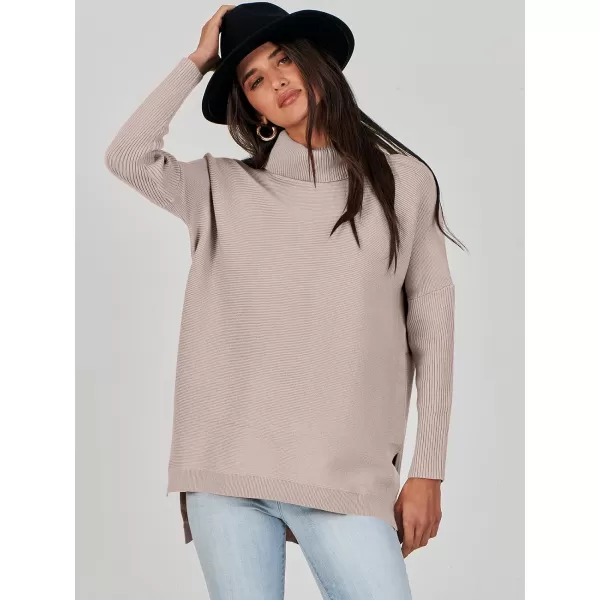 Caracilia Women's Turtleneck Oversized Knit Sweater 2023 Fall Long Batwing Sleeve Spilt Hem Pullover Sweater High Low Tops