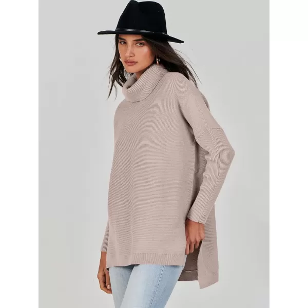 Caracilia Women's Turtleneck Oversized Knit Sweater 2023 Fall Long Batwing Sleeve Spilt Hem Pullover Sweater High Low Tops