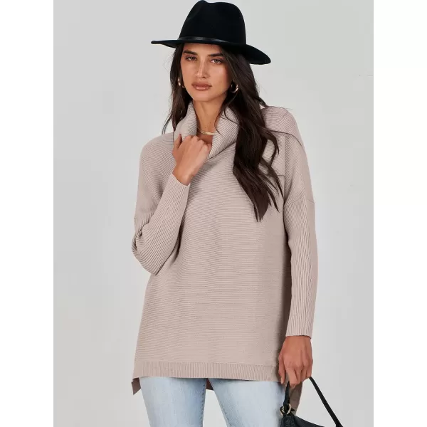 Caracilia Women's Turtleneck Oversized Knit Sweater 2023 Fall Long Batwing Sleeve Spilt Hem Pullover Sweater High Low Tops