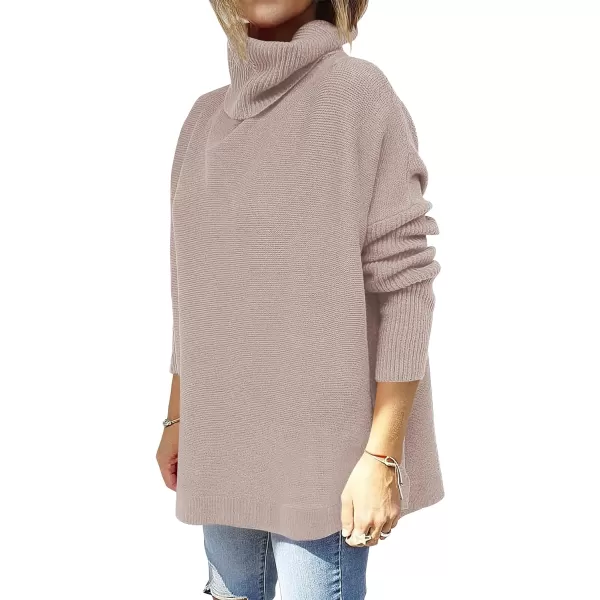 Caracilia Women's Turtleneck Oversized Knit Sweater 2023 Fall Long Batwing Sleeve Spilt Hem Pullover Sweater High Low Tops