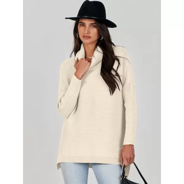 Caracilia Women's Turtleneck Oversized Knit Sweater 2023 Fall Long Batwing Sleeve Spilt Hem Pullover Sweater High Low Tops