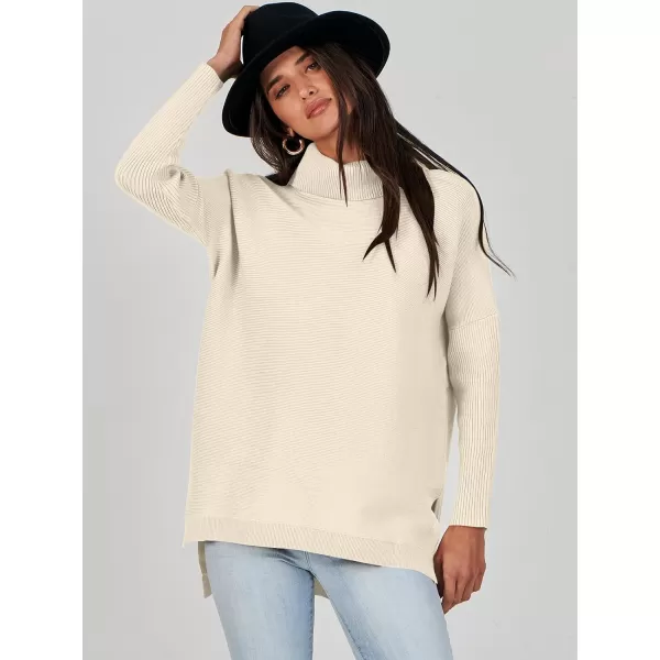 Caracilia Women's Turtleneck Oversized Knit Sweater 2023 Fall Long Batwing Sleeve Spilt Hem Pullover Sweater High Low Tops