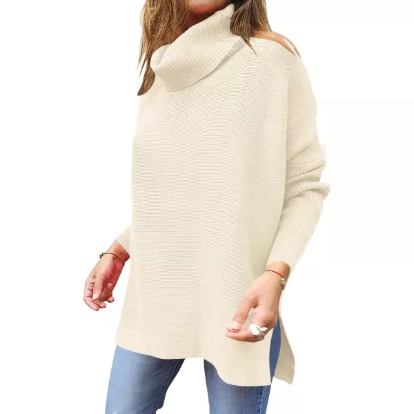 Caracilia Women's Turtleneck Oversized Knit Sweater 2023 Fall Long Batwing Sleeve Spilt Hem Pullover Sweater High Low Tops