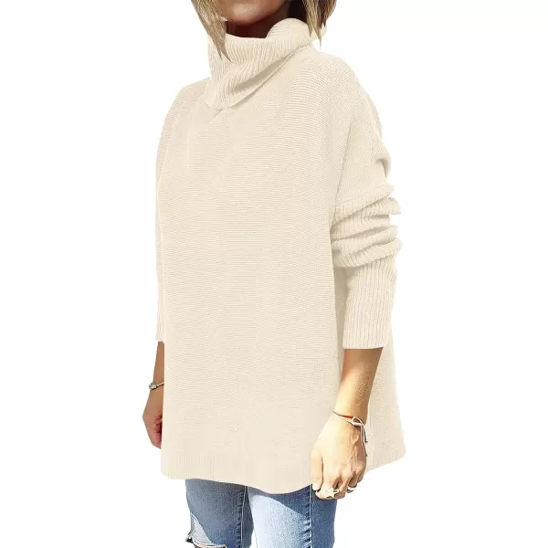 Caracilia Women's Turtleneck Oversized Knit Sweater 2023 Fall Long Batwing Sleeve Spilt Hem Pullover Sweater High Low Tops