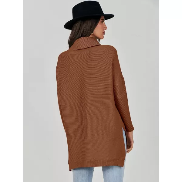 Caracilia Women's Turtleneck Oversized Knit Sweater 2023 Fall Long Batwing Sleeve Spilt Hem Pullover Sweater High Low Tops