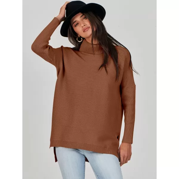 Caracilia Women's Turtleneck Oversized Knit Sweater 2023 Fall Long Batwing Sleeve Spilt Hem Pullover Sweater High Low Tops