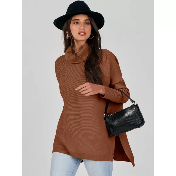 Caracilia Women's Turtleneck Oversized Knit Sweater 2023 Fall Long Batwing Sleeve Spilt Hem Pullover Sweater High Low Tops