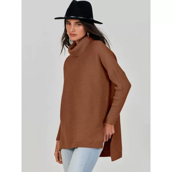 Caracilia Women's Turtleneck Oversized Knit Sweater 2023 Fall Long Batwing Sleeve Spilt Hem Pullover Sweater High Low Tops