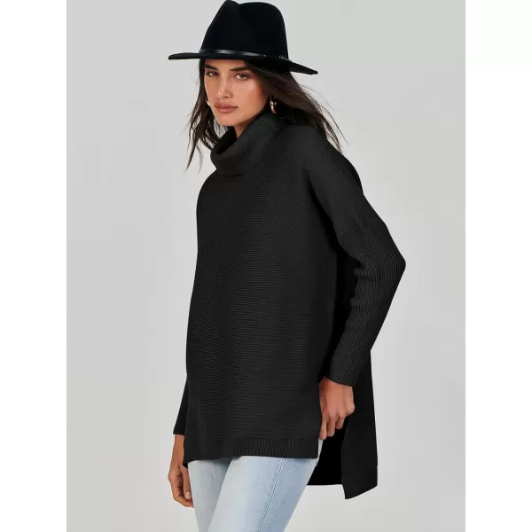 Caracilia Women's Turtleneck Oversized Knit Sweater 2023 Fall Long Batwing Sleeve Spilt Hem Pullover Sweater High Low Tops