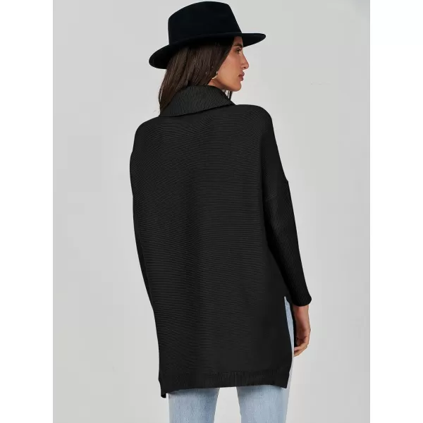 Caracilia Women's Turtleneck Oversized Knit Sweater 2023 Fall Long Batwing Sleeve Spilt Hem Pullover Sweater High Low Tops