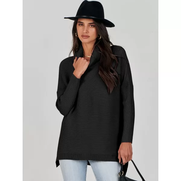 Caracilia Women's Turtleneck Oversized Knit Sweater 2023 Fall Long Batwing Sleeve Spilt Hem Pullover Sweater High Low Tops
