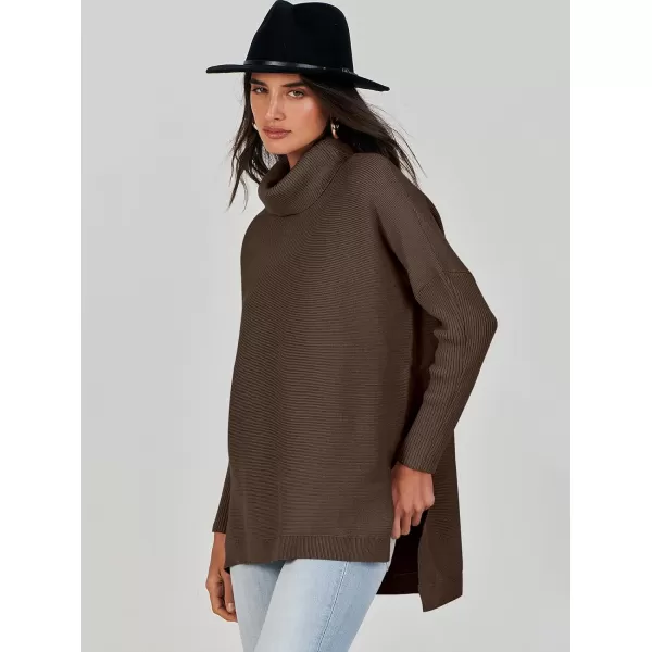 Caracilia Women's Turtleneck Oversized Knit Sweater 2023 Fall Long Batwing Sleeve Spilt Hem Pullover Sweater High Low Tops