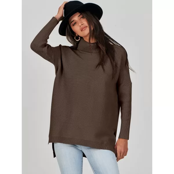 Caracilia Women's Turtleneck Oversized Knit Sweater 2023 Fall Long Batwing Sleeve Spilt Hem Pullover Sweater High Low Tops