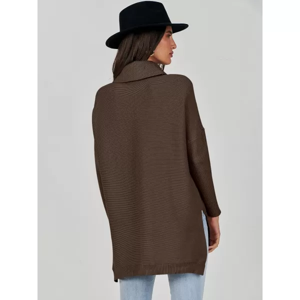 Caracilia Women's Turtleneck Oversized Knit Sweater 2023 Fall Long Batwing Sleeve Spilt Hem Pullover Sweater High Low Tops