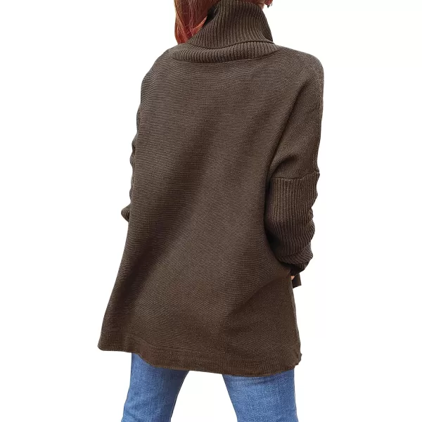Caracilia Women's Turtleneck Oversized Knit Sweater 2023 Fall Long Batwing Sleeve Spilt Hem Pullover Sweater High Low Tops