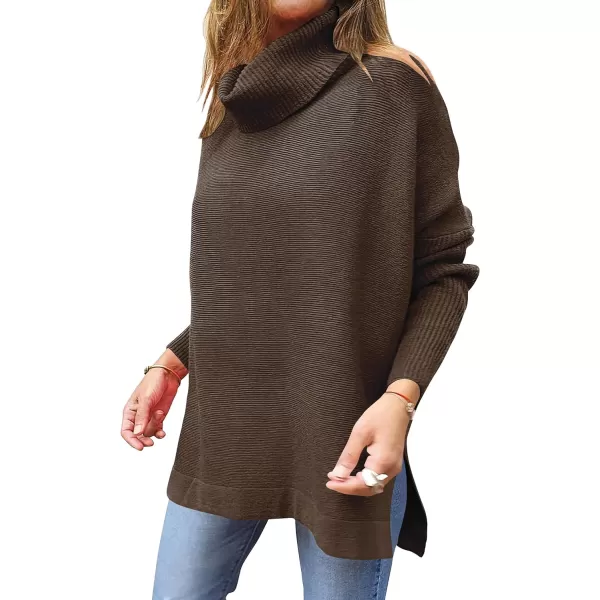 Caracilia Women's Turtleneck Oversized Knit Sweater 2023 Fall Long Batwing Sleeve Spilt Hem Pullover Sweater High Low Tops