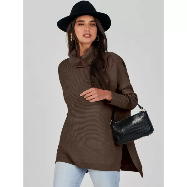 Caracilia Women's Turtleneck Oversized Knit Sweater 2023 Fall Long Batwing Sleeve Spilt Hem Pullover Sweater High Low Tops