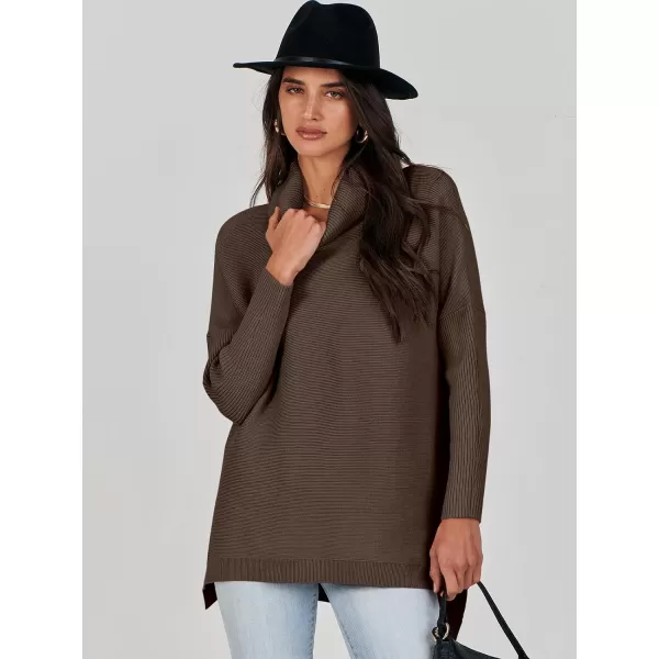 Caracilia Women's Turtleneck Oversized Knit Sweater 2023 Fall Long Batwing Sleeve Spilt Hem Pullover Sweater High Low Tops