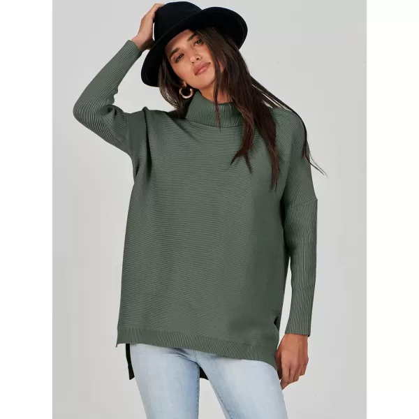 Caracilia Women's Turtleneck Oversized Knit Sweater 2023 Fall Long Batwing Sleeve Spilt Hem Pullover Sweater High Low Tops