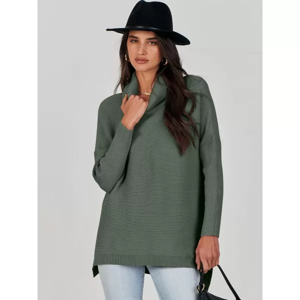Caracilia Women's Turtleneck Oversized Knit Sweater 2023 Fall Long Batwing Sleeve Spilt Hem Pullover Sweater High Low Tops