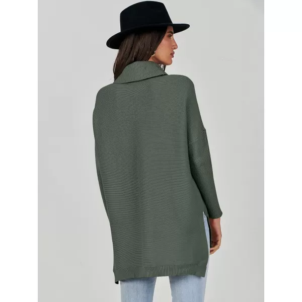 Caracilia Women's Turtleneck Oversized Knit Sweater 2023 Fall Long Batwing Sleeve Spilt Hem Pullover Sweater High Low Tops