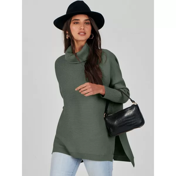 Caracilia Women's Turtleneck Oversized Knit Sweater 2023 Fall Long Batwing Sleeve Spilt Hem Pullover Sweater High Low Tops