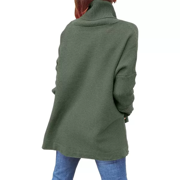 Caracilia Women's Turtleneck Oversized Knit Sweater 2023 Fall Long Batwing Sleeve Spilt Hem Pullover Sweater High Low Tops