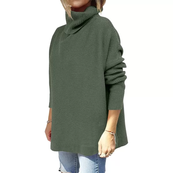 Caracilia Women's Turtleneck Oversized Knit Sweater 2023 Fall Long Batwing Sleeve Spilt Hem Pullover Sweater High Low Tops