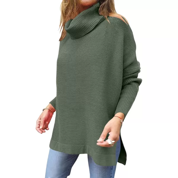 Caracilia Women's Turtleneck Oversized Knit Sweater 2023 Fall Long Batwing Sleeve Spilt Hem Pullover Sweater High Low Tops