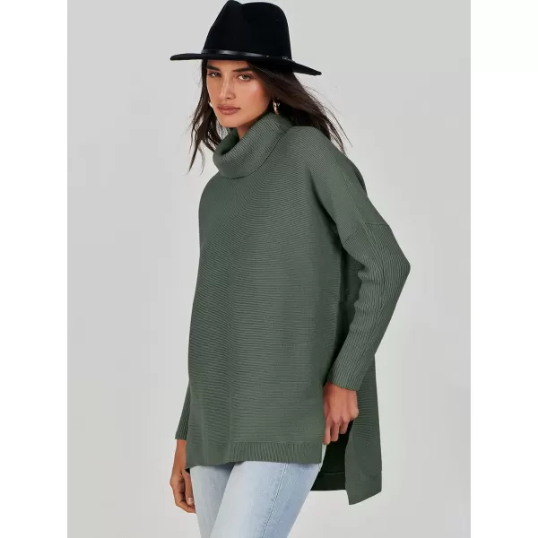 Caracilia Women's Turtleneck Oversized Knit Sweater 2023 Fall Long Batwing Sleeve Spilt Hem Pullover Sweater High Low Tops