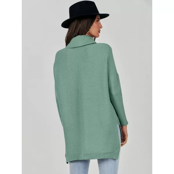 Caracilia Women's Turtleneck Oversized Knit Sweater 2023 Fall Long Batwing Sleeve Spilt Hem Pullover Sweater High Low Tops