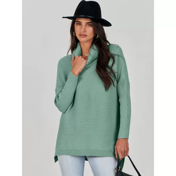Caracilia Women's Turtleneck Oversized Knit Sweater 2023 Fall Long Batwing Sleeve Spilt Hem Pullover Sweater High Low Tops