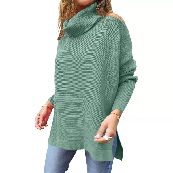 Caracilia Women's Turtleneck Oversized Knit Sweater 2023 Fall Long Batwing Sleeve Spilt Hem Pullover Sweater High Low Tops