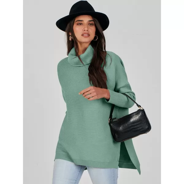 Caracilia Women's Turtleneck Oversized Knit Sweater 2023 Fall Long Batwing Sleeve Spilt Hem Pullover Sweater High Low Tops