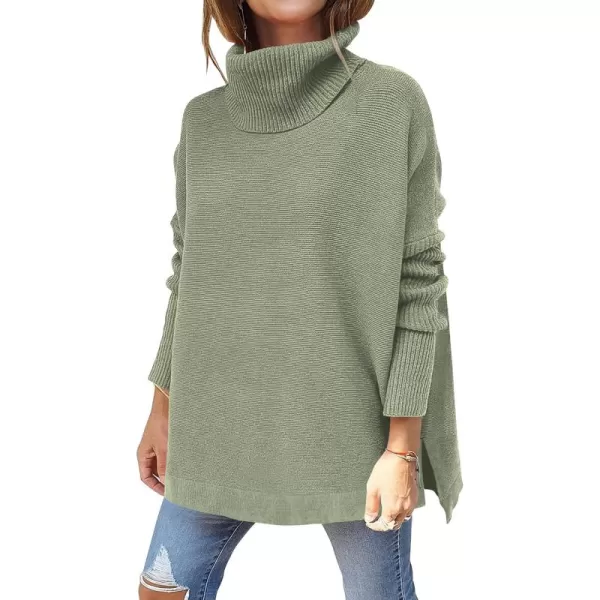 Caracilia Women's Turtleneck Oversized Knit Sweater 2023 Fall Long Batwing Sleeve Spilt Hem Pullover Sweater High Low Tops
