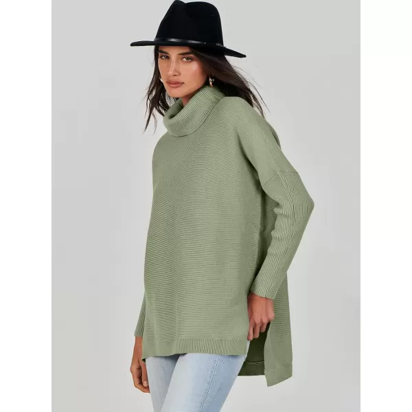 Caracilia Women's Turtleneck Oversized Knit Sweater 2023 Fall Long Batwing Sleeve Spilt Hem Pullover Sweater High Low Tops