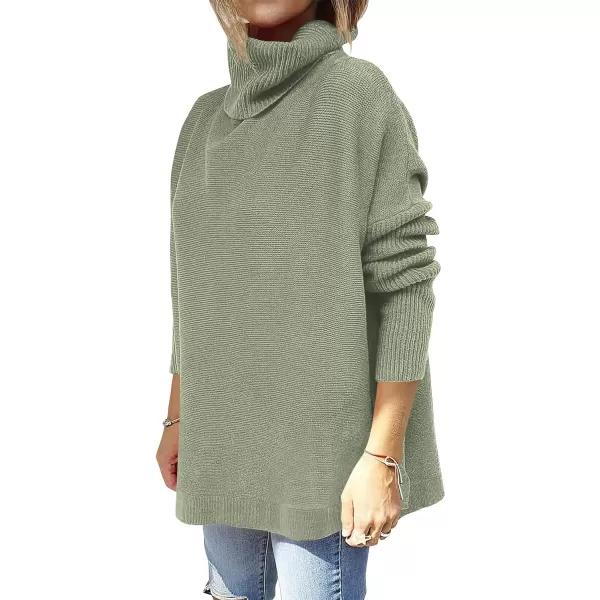 Caracilia Women's Turtleneck Oversized Knit Sweater 2023 Fall Long Batwing Sleeve Spilt Hem Pullover Sweater High Low Tops