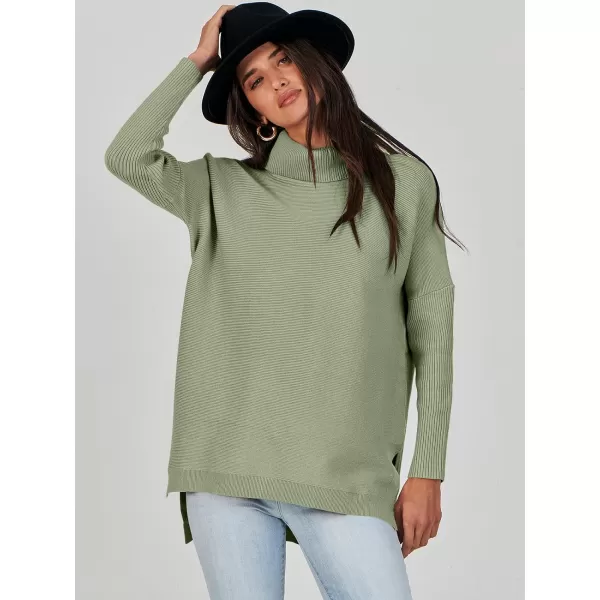 Caracilia Women's Turtleneck Oversized Knit Sweater 2023 Fall Long Batwing Sleeve Spilt Hem Pullover Sweater High Low Tops