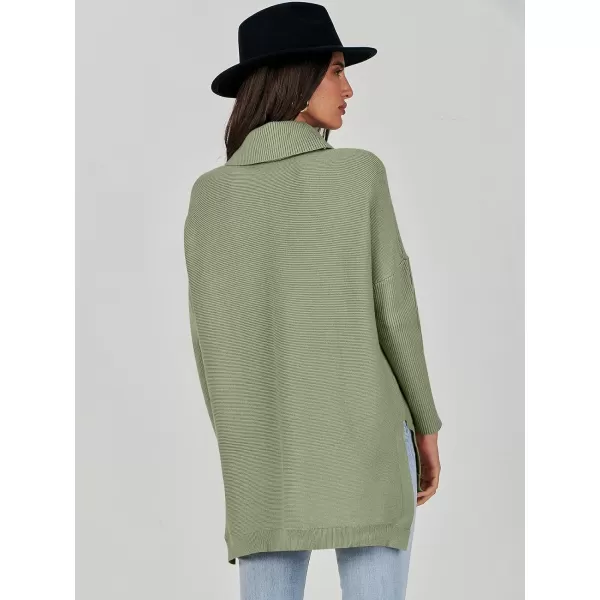 Caracilia Women's Turtleneck Oversized Knit Sweater 2023 Fall Long Batwing Sleeve Spilt Hem Pullover Sweater High Low Tops