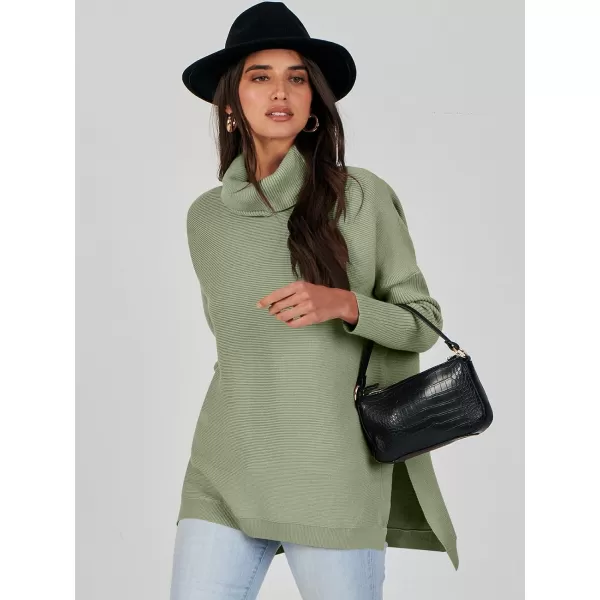 Caracilia Women's Turtleneck Oversized Knit Sweater 2023 Fall Long Batwing Sleeve Spilt Hem Pullover Sweater High Low Tops
