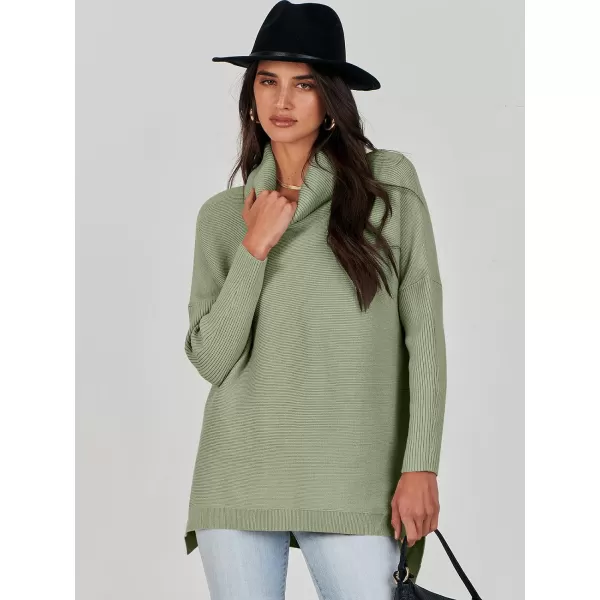 Caracilia Women's Turtleneck Oversized Knit Sweater 2023 Fall Long Batwing Sleeve Spilt Hem Pullover Sweater High Low Tops