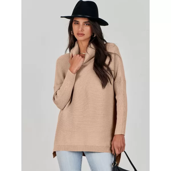 Caracilia Women's Turtleneck Oversized Knit Sweater 2023 Fall Long Batwing Sleeve Spilt Hem Pullover Sweater High Low Tops