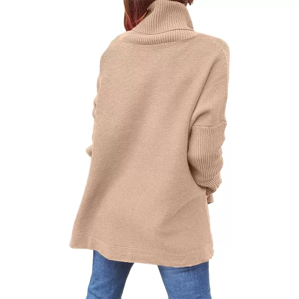 Caracilia Women's Turtleneck Oversized Knit Sweater 2023 Fall Long Batwing Sleeve Spilt Hem Pullover Sweater High Low Tops