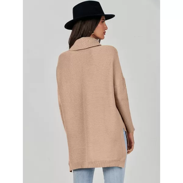 Caracilia Women's Turtleneck Oversized Knit Sweater 2023 Fall Long Batwing Sleeve Spilt Hem Pullover Sweater High Low Tops