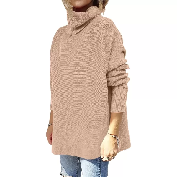 Caracilia Women's Turtleneck Oversized Knit Sweater 2023 Fall Long Batwing Sleeve Spilt Hem Pullover Sweater High Low Tops