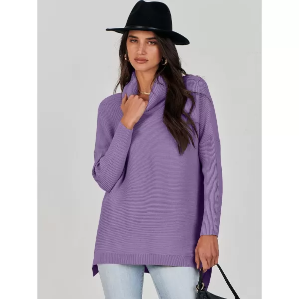 Caracilia Women's Turtleneck Oversized Knit Sweater 2023 Fall Long Batwing Sleeve Spilt Hem Pullover Sweater High Low Tops