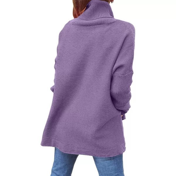 Caracilia Women's Turtleneck Oversized Knit Sweater 2023 Fall Long Batwing Sleeve Spilt Hem Pullover Sweater High Low Tops