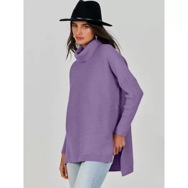 Caracilia Women's Turtleneck Oversized Knit Sweater 2023 Fall Long Batwing Sleeve Spilt Hem Pullover Sweater High Low Tops